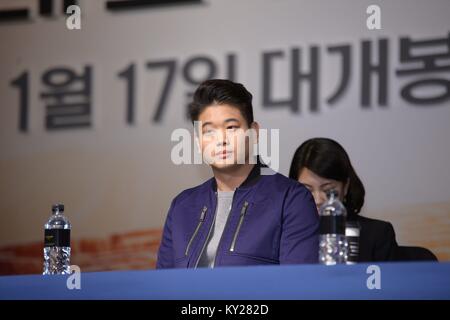 Seoul, Korea. 11th Jan, 2018. Dylan O'Brien, Thomas Brodie-Sangster and Ki Hong Lee etc. attend the production conference of The Death Cure in Seoul, Korea on 11th January, 2018.(China and Korea Rights Out) Credit: TopPhoto/Alamy Live News Stock Photo