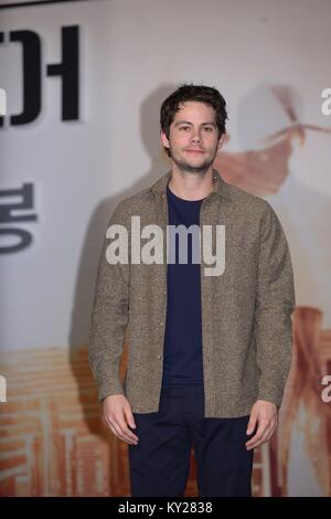 Seoul, Korea. 11th Jan, 2018. Dylan O'Brien, Thomas Brodie-Sangster and Ki Hong Lee etc. attend the production conference of The Death Cure in Seoul, Korea on 11th January, 2018.(China and Korea Rights Out) Credit: TopPhoto/Alamy Live News Stock Photo