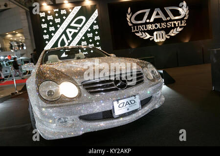 Chiba, Japan. 12th January, 2018. Car dress-up shop D.A.D displays a Mercedes-Benz SL600 decorated with Swarovski crystals at Tokyo Auto Salon 2018 on January 12, 2018, Chiba, Japan. Tokyo Auto Salon is one of the largest automobile exhibitions that showcasing the latest technological solutions and products to customize cars. The show runs from January 12 to 14 at Makuhari Messe International Convention Complex. Credit: Rodrigo Reyes Marin/AFLO/Alamy Live News Stock Photo