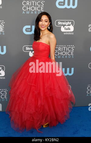 Beverly Hills, USA. 12th Jan, 2018. Constance Wu attends the 23rd Annual Critics' Choice Awards at Barker Hangar in Santa Monica, Los Angeles, USA, on 11 January 2018. Credit: Hubert Boesl - NO WIRE SERVICE - Credit: Hubert Boesl/dpa/Alamy Live News Stock Photo