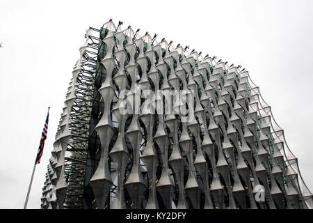 London, UK. 12th January, 2018. The American flag is raised at the new U.S. Embassy London building in the Nine Elms Credit: RM Press/Alamy Live News Stock Photo