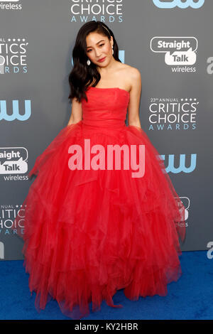 Constance Wu attends the 23rd Annual Critics' Choice Awards at Barker Hangar on January 11, 2018 in Santa Monica, California. Stock Photo