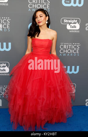 Constance Wu attends the 23rd Annual Critics' Choice Awards at Barker Hangar on January 11, 2018 in Santa Monica, California. Stock Photo