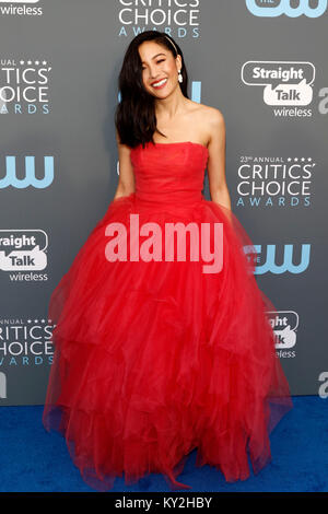 Constance Wu attends the 23rd Annual Critics' Choice Awards at Barker Hangar on January 11, 2018 in Santa Monica, California. Stock Photo