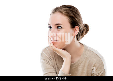 portrait of a young beautiful girl on a white background in studio isolated Stock Photo