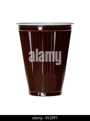 Brown plastic cup isolated on white. Stock Photo