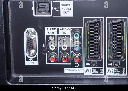 back of the TV, cable input, close up Stock Photo