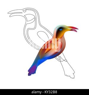 Funny cartoon red bird with Golden wings. Bright bird parrot. Stock Vector