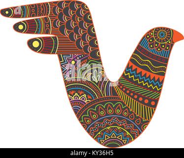 Mystical creatures bird vector illustration with colorful el alebrije Mexican style pattern Stock Vector
