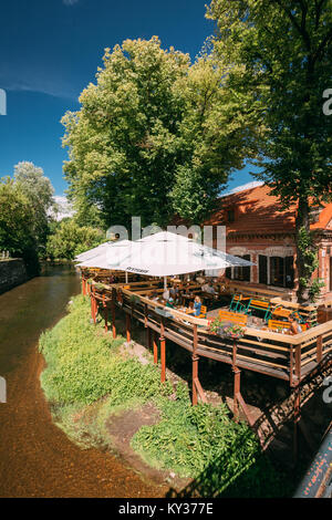 Vilnius, Lithuania - July 5, 2016: Street Cafe Near In Uzupis Located In Old Town Of Vilnius. District Of Vilniaus Senamiestis. Stock Photo