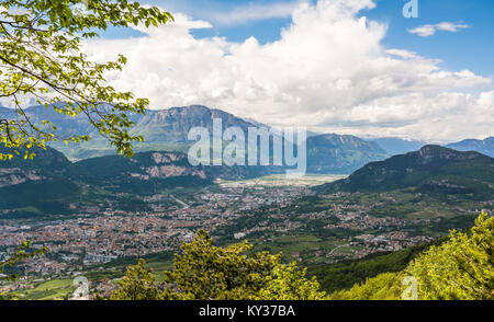 view on the city of Trento, Italy, from the Marzola mountain.spring landscape Stock Photo