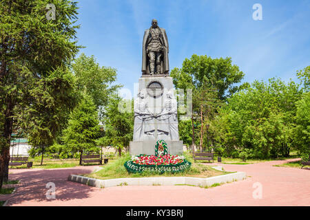 IRKUTSK, RUSSIA - JULY 07, 2016: The Kolchak Monument dedicated to Alexander Kolchak in Irkutsk city, Russia. Kolchak was a polar explorer and command Stock Photo