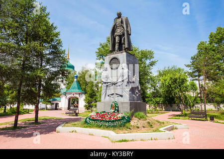 IRKUTSK, RUSSIA - JULY 07, 2016: The Kolchak Monument dedicated to Alexander Kolchak in Irkutsk city, Russia. Kolchak was a polar explorer and command Stock Photo