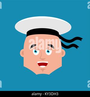 Sailor happy emoji. Russian soldier seafarermerry emotion avatar. Seaman Military in Russia Joyful. Illustration for 23 February. Defender of Fatherla Stock Vector