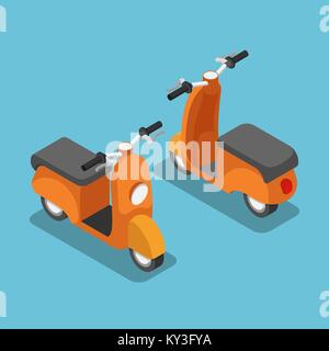 Flat 3d isometric orange scooter or motorcycle. Vehicle and transportation concept. Stock Vector