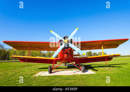 MINSK, BELARUS - MAY 05, 2016: The Antonov An-2 aircraft in the open air museum of old civil aviation near Minsk airport. An-2 is a Soviet biplane air Stock Photo