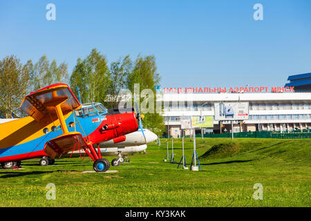 MINSK, BELARUS - MAY 05, 2016: The Antonov An-2 aircraft in the open air museum of old civil aviation near Minsk airport. An-2 is a Soviet biplane air Stock Photo