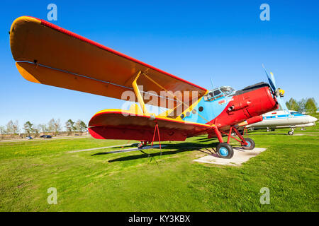 MINSK, BELARUS - MAY 05, 2016: The Antonov An-2 aircraft in the open air museum of old civil aviation near Minsk airport. An-2 is a Soviet biplane air Stock Photo