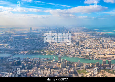 Aerial view of Dubai from airplane Stock Photo