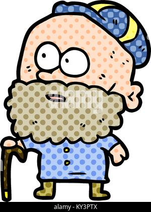 Old man walking with his walking stick, hand-drawn vector illustration ...