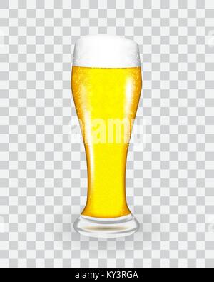 Naturalistic glass with fresh light cold beer in tall fouling. Vector Illustratiom Stock Vector