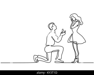 Man kneeling offering engagement ring to woman Stock Vector