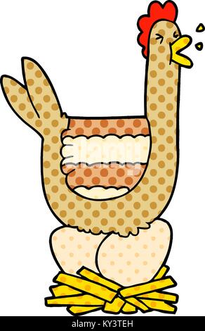cartoon hen sitting on nest Stock Vector