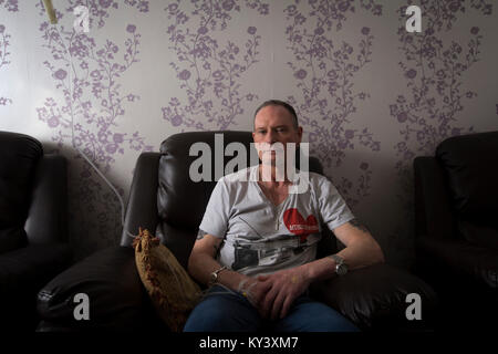 Former international footballer Paul 'Gazza' Gascoigne undergoing a nutrient infusion at Cassiobury Court, a drug and alcohol rehabilitation clinic in Watford, England. The pioneering protocol, involving a product known as NAD+, helps repair the brain and body has been introduced to the United Kingdom by John Gillen, managing director of London-based firm Bionad Ltd. Patients undergo several infusions, which can take up to several hours to complete, under medical supervision at the clinic. Stock Photo