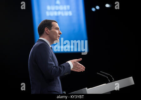 Chancellor of the Exchequer George Osborne MP, addressing delegates on the second day of the Conservative Party annual conference in Manchester. The conference took place between 4-7th October and was the first one since the Conservatives won the 2015  UK General Election. Stock Photo