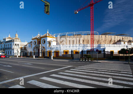 Seville, Spain - November 19,2016: Bullfight arena, plaza de toros at Sevilla.Seville Real Maestranza bullring plaza toros de Sevilla in andalusia Spa Stock Photo