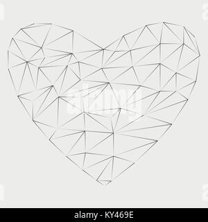 Abstract triangles two hearts low poly. Grey wireframe polygonal hearts. Vector illustration for you Saint Valentines Day presentations EPS10. Connect Stock Vector