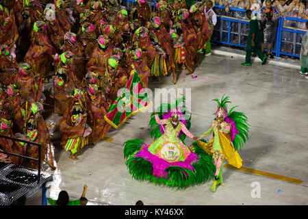 Samba school Mangueira in his presentation show at Sambodrome, Rio de Janeiro carnival, Brazil Stock Photo