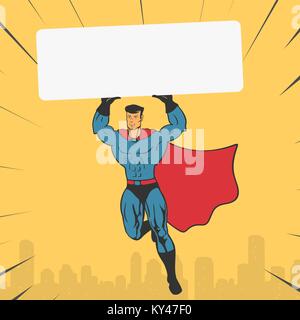 Template Super Hero holds a Banner Stock Vector