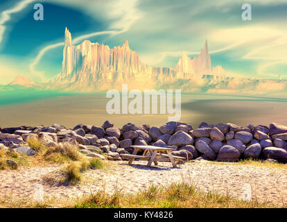 alien planet landscape with strange rock formations Stock Photo - Alamy