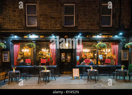 View of Rose and Crown pub at night on Rose Street in Edinburgh, Scotland, United Kingdom