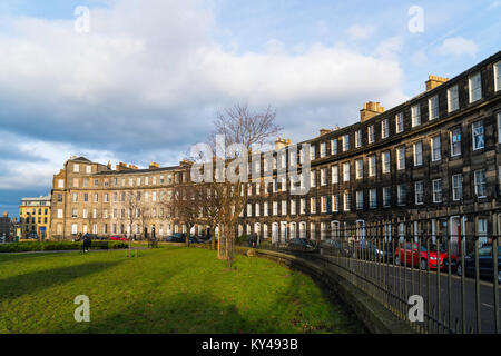 View of Gardener's Crescent garden and street in Edinburgh West End, Scotland, United Kingdom Stock Photo
