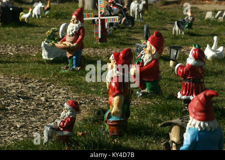 Funny red garden gnomes/ dwarfs Stock Photo