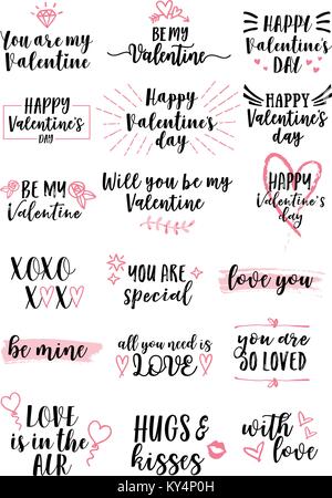 Love lettering for Valentine's day cards, set of vector design elements Stock Vector
