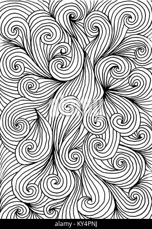 astract hand-drawn leafy doodle pattern in black and white. vector Stock Vector