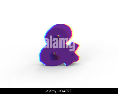 3D realistic glitch symbol & with soft shadow isolated on white background - Path selection on file. Stock Photo