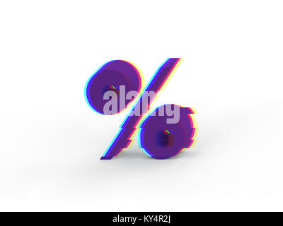 3D realistic glitch symbol % with soft shadow isolated on white background - Path selection on file. Stock Photo