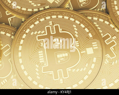 3d illustration. Huge stack of Virtual Bitcoin coins. Cryptocurrency concept. Stock Photo