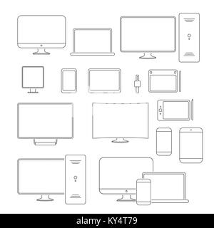 Modern devices and gadgets line icons set Stock Vector