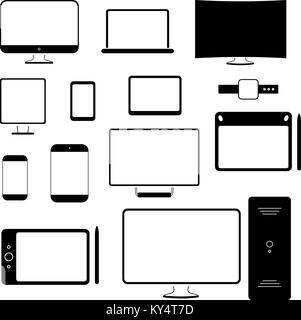 Set of modern devices. Monitors, computers and gadgets Stock Vector