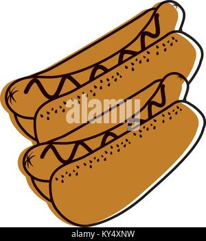 pair hot dogs bread and sausages food Stock Vector