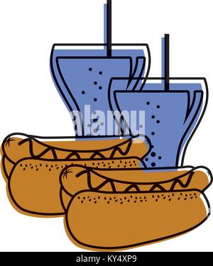 hot dogs fast food and two soda delicious Stock Vector