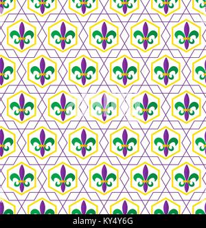Mardi Gras Fleur de lis pattern, repeating texture. Endless background, wallpaper, backdrop. Vector illustration. Stock Vector