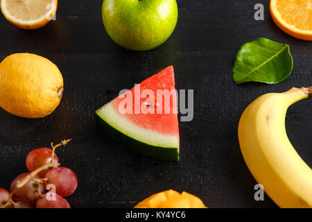 portrait of sliced of fresh watermelon on black background Stock Photo