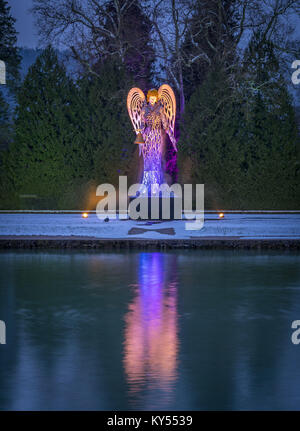 Illuminated Christmas Angel Schloss Hellbrunn, Salzburg Stock Photo