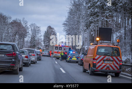 Accident on the A8 motorway Munich-Salzburg Stock Photo
